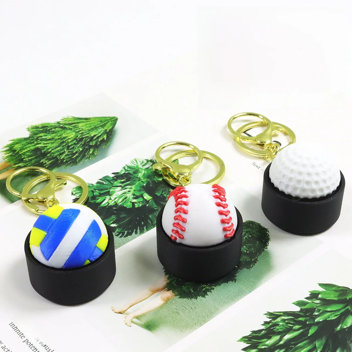 3D Printed Basketball and Football Clicker Keychains Bag Accessories Stress Relief Toys Realistic Ball Shaped Keychain Pendants